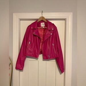 Hot pink faux leather jacket